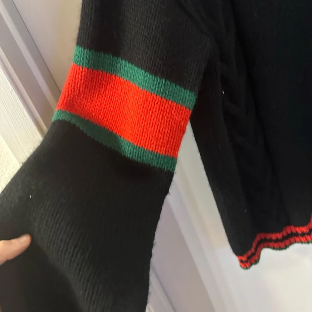 Gucci Men Black Web Striped Wool Cable Knit - Small (oversized)